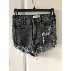 Black Distressed High Waisted Denim Shorts